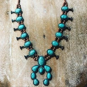 Turquoise Squash blossom necklace with earrings